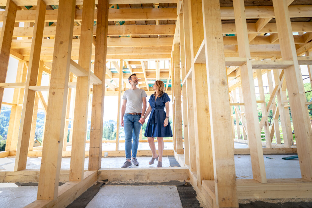 Couple make their dreams of building their own home come true visiting house under construction